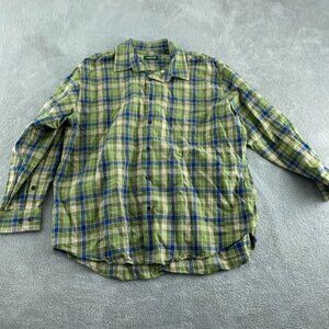 Orvis Mens XL Green & Blue Plaid Button-Up Shirt 4324